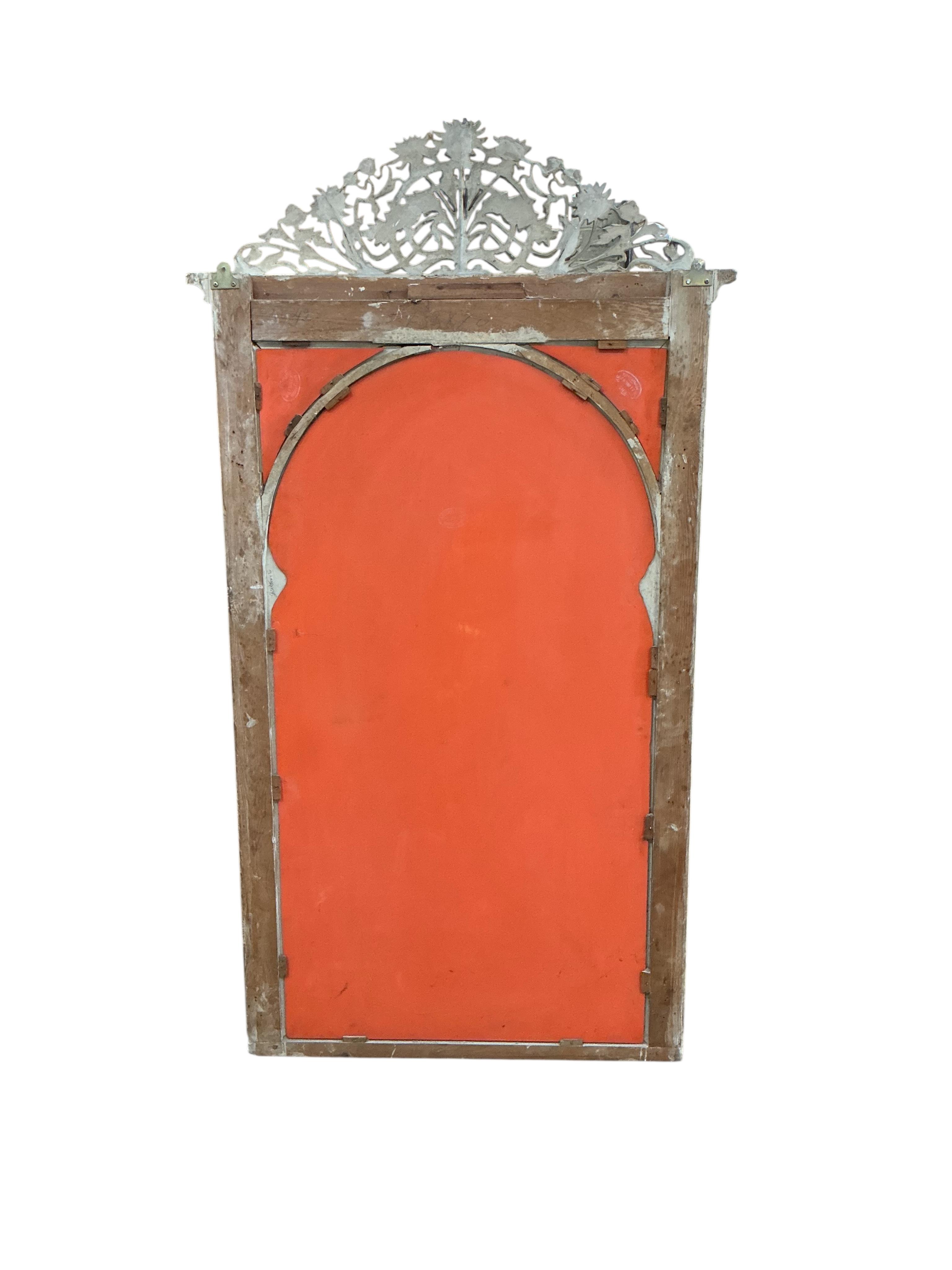 A painted marginal plate overmantel mirror, with pierced floral pediment, width 96cm, height 178cm
